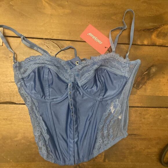 Edikted Blue Lace Corset Top Boning Goth Fairy Steampunk Bustier‎ Medium NEW - Picture 1 of 6